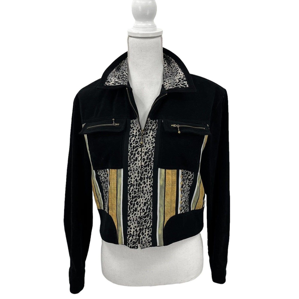 Vintage Nancy Bolen City Girl Cropped Jacket Satin Animal Print Size 10